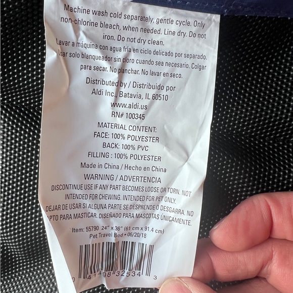 Blue Pattern Large Travel Dog Pillow/Bed (36Lx24W) With Handle/Packing Straps - Picture 5 of 5